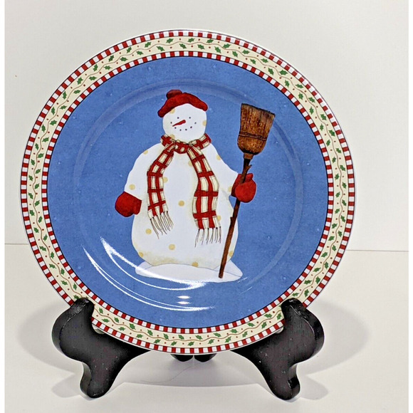 Sakura Debbie Mumm SNOWMAN Salad Dessert Lunch Plates Set of 4 NEW - Picture 5 of 8